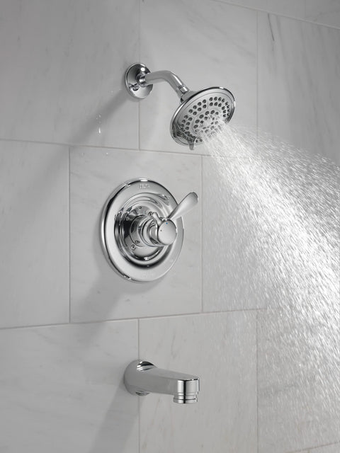 Classic Tub And Shower Faucet With Single Handle Control In Chrome Finish No Fuss Easy Turn Valve And Temperature Volume Controls