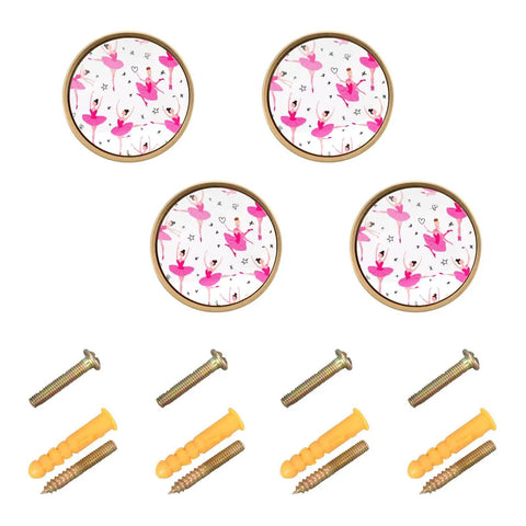 Cool Chic Ballerina Girls Cabinet Knobs 4 Pack, Round Drawer Pulls 1-1/4 Inch, with screws for easy installation.