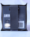 Back view showing Velcro belt on Tissue Box Cover Holder With Bottom Velcro Belt, Square PU Leather Decorative Organizer