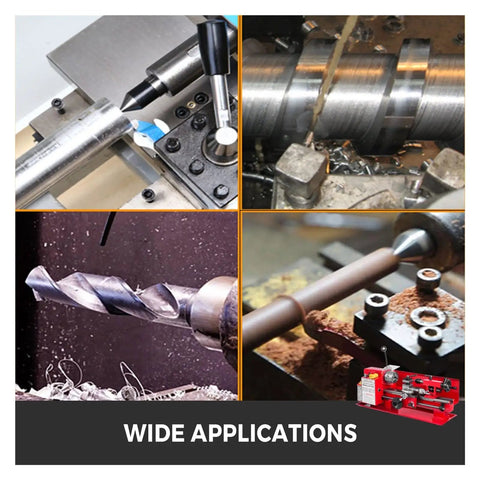 Heavy Duty 7X12 Inch Mini Metal Lathe With 550W Variable Speed Motor cutting metal, drilling, and shaping various materials.