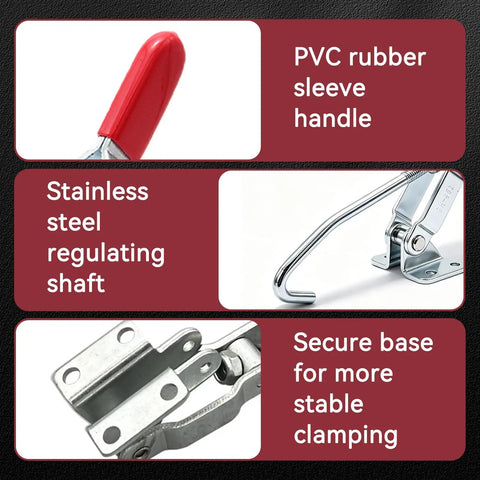 2 Pcs J Hook Toggle Clamp 374lb Heavy Duty Pro Grade Toggle Latch Clamp stainless steel and PVC handle details