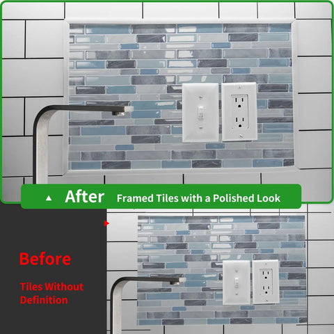 Before and after using 10 Ft Peel And Stick Wall Trim Molding For Edges Borders And Backsplash Tile Edges Flexible Self Adhesive White