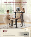 Electric Sit To Stand Desk With Height Adjustability, 55.1 By 27.6 Inches, Four Memory Presets, Sedentary Reminder, Easy Sit To Stand Transitions, Sturdy Construction, Perfect For Home Office Or Study, Rustic Brown Finish with two people using it at different heights