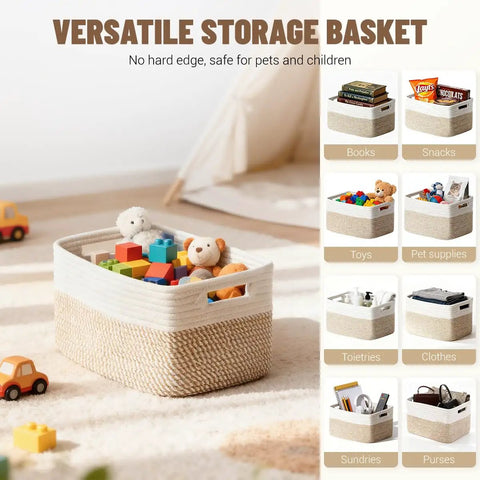 Set Of Five Premium Cotton Rope Woven Storage Baskets Decorative Organizer Bins For Nursery Closet Shelf Kid And Pet Safe Soft Edges Clean Setup Vibe Real Deal Smooth Finish