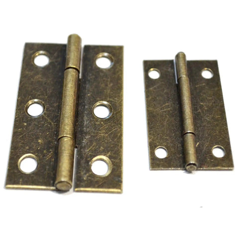 10 Piece Antique Bronze Folding Butt Hinges With Screws Hella Durable Zinc Alloy Build image showing two sizes on a white background.