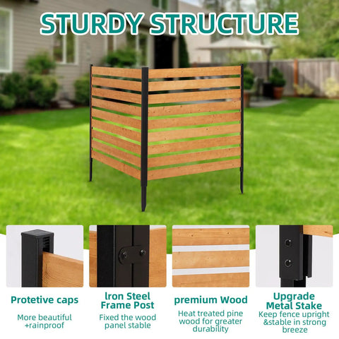 Wood Privacy Fence Screen 48 By 48 Inch Panels for outdoor yard privacy with sturdy structure and metal stakes setup.