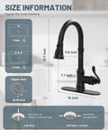 Matte Black Kitchen Sink Faucet With Pull Down Sprayer Three Outlet Modes Farmhouse Style with measurements and features