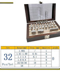 Top Shelf 32 Piece High Speed Steel Gage Block Set Engineered For Micrometers And Table Saw Checks Featuring Dead On Grade 0 Metric Precision in wooden case.