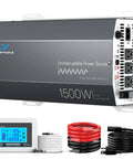 1500W Sump Pump Battery Backup System With Pure Sine Wave Inverter And Charger showing LCD display and cables