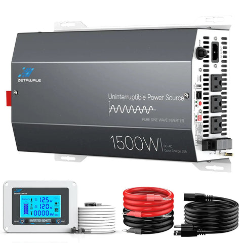 1500W Sump Pump Battery Backup System With Pure Sine Wave Inverter And Charger showing LCD display and cables
