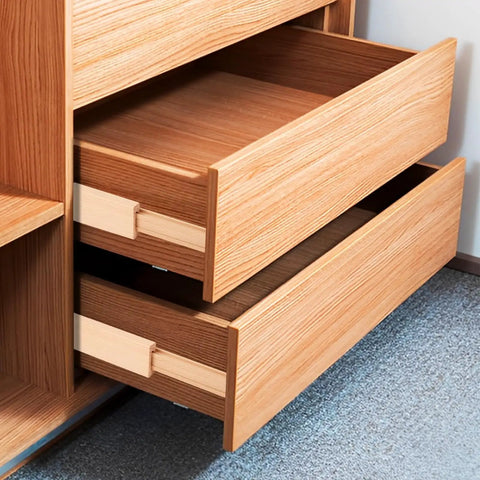 Open dresser showcasing 8 Pack Beech Wood Drawer Slides 16 Inch Center Mount Guide Tracks With Metal Glide Bottom Mount Drawer Slide Replacement Parts For Dresser Drawers And Desk Cabinets.
