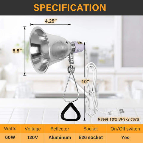 Clamp Lamp With 150W Max, 8.5 Inch Aluminum Reflector, 6 Foot Cord, Black, Bulb Not Included, indoor studio use
