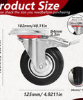 5 Inch Heavy Duty Caster Wheels Set Of 4 With Brakes 360 Degree Swivel Non Marking Polyurethane Rubber Casters size details