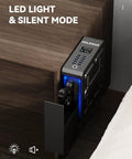 Biometric Gun Safe With Slider Access, Heavy Steel Pistol Lock Box mounted on nightstand, LED light feature visible