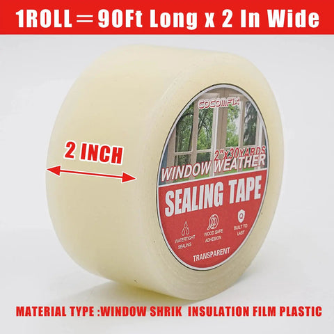 Indoor And Outdoor Clear Window Weather Sealing Tape For Draft Prevention, Transparent Sealing Film Roll, 2 Inch By 30 Yards