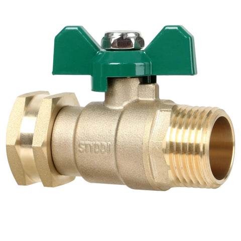Heavy Duty Brass Garden Hose Shut Off Valve With Full Flow Bore For Maximum Water Output No Restriction showing side view