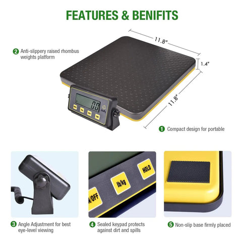 Heavy Duty 400 Pound Digital Receiving Scale With Anti Slip Aluminum Platform For Restaurant And Catering High Accuracy Kitchen Food Scale With Hold Tare Auto Off Dual Unit Kg Lb And Large LCD Display
