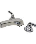 Two Handle Non Metallic Adjustable Garden Tub Filler for Mobile Homes with Lever Stops, chrome finish, side view.