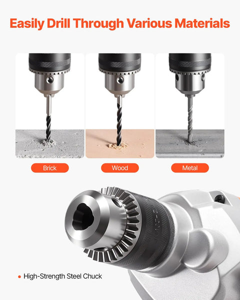 Corded Drill Mixer With 1200W Motor, Five Eighth Inch Chuck, ideal for drilling through brick, wood, and metal.