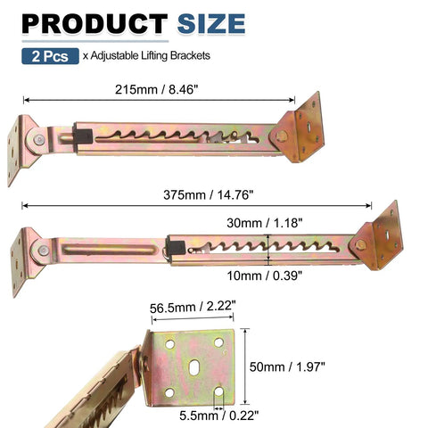 Heavy Duty Adjustable Lifting Bracket, Smooth Operator Hinge Lift Rod Mechanism For Sofa Beds, Wardrobes, And Cabinets, built tough zinc design, adjustable sizes 215mm to 375mm.