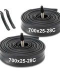 700X25-28C Road Bike Inner Tubes 2 Pack With 48mm Presta Valve Premium Butyl Rubber Puncture Resistant Replacement Tubes Includes Two Tire Levers Fits Most Road Bikes