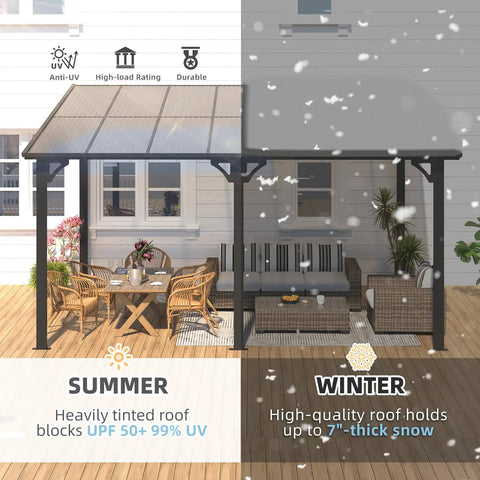 14 X 10 Foot Gazebo With Hard Top Roof, Lean To Pergola Shade For Patio And Backyard Hangout, 140 Sq Ft Covered Space