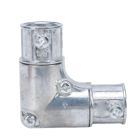 1/2 Inch 90 Degree Inside Corner Conduit Fitting Zinc Alloy Electrical Pull Elbow for EMT Wire Routing, side view.