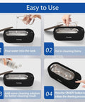 Pro Grade Ultrasonic Cleaner For Jewelry And Glasses With 48KHz Frequency 350ml Stainless Steel Tank Digital Touch Display steps