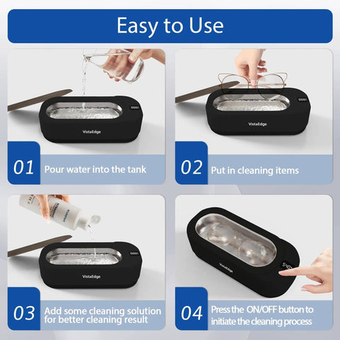 Pro Grade Ultrasonic Cleaner For Jewelry And Glasses With 48KHz Frequency 350ml Stainless Steel Tank Digital Touch Display steps