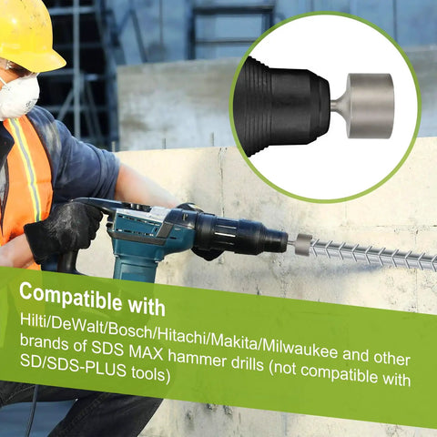 Worker using SDS Max T Post Driver for Fence Posts and Hammer Drills Compatible With Bosch DeWalt Makita Milwaukee on concrete wall