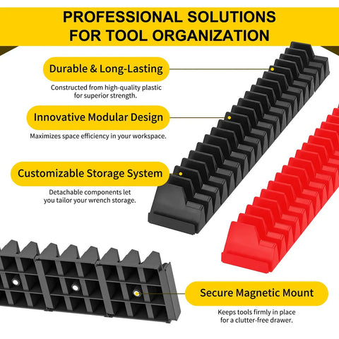 Magnetic Wrench Organizer And Collapsible Magnetic Parts Trays For SAE And Metric Tools with labeled slots and durable design