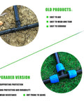 Comparison of old and upgraded 8 Pack Half Inch Drip Irrigation Tee Fittings With Barbed Nuts on garden soil and grass, highlighting durability.