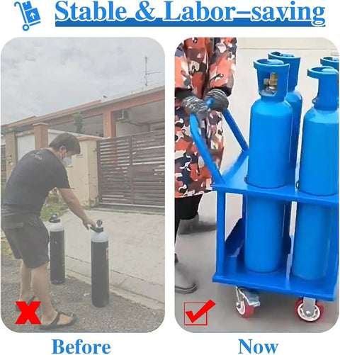 Heavy Duty Cylinder Rack Cart With Four Durable Wheels For Safe Storage And Easy Transport Of Gas Tanks Propane Cylinders And Industrial Equipment Blue 67x42x40cm, blue steel cart with gas cylinders