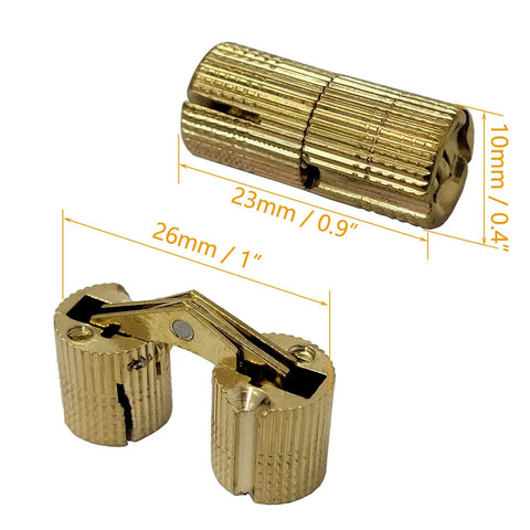 Hidden Brass Barrel Cabinet Hinges Set 10 Pack 0.4 Inch 10mm Concealed 180 Degree Opening dimension details