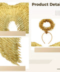 Totally Radiant Gold Feather Wings With Headband Set For Girls, featuring detailed view of sparkly gold foil wings and headpiece.