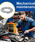 M6 stainless steel spring lock washer; inset washer image; mechanic in blue overalls works on a car engine.