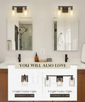 Farmhouse Style Dope Two Light Bathroom Vanity Lights Over Mirror With Clear Glass Shades In Oil Rubbed Bronze Wall Fixture