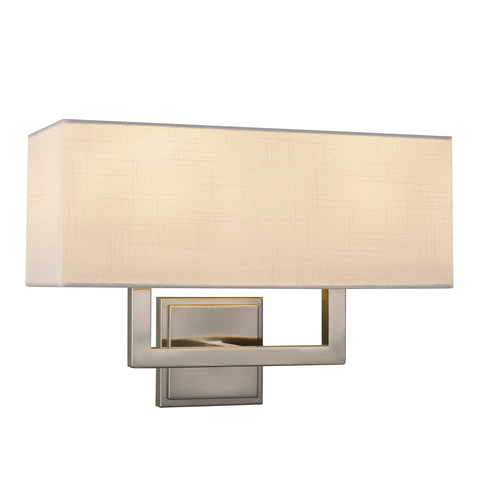 Haven 16 Inch 2 Light Totally Chic Modern Wall Sconce With White Fabric Shade For Bathrooms And Hallways Mid Century Rectangular Silver Wall Light In Brushed Nickel Finish