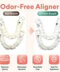 Comparison of aligners before and after using Daily Retainer Cleaner Tablets For Invisalign And Night Guards That Removes Stains Odors.