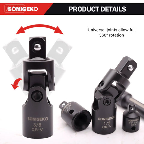 18 Piece Impact Socket Extension Set With Chrome Vanadium Steel Built Tough As Nails For High Torque And Impact Wrenches Includes Multiple Sizes Durable Pro Grade Performance, 3/8 and 1/2 universal joints