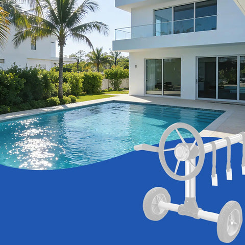 Keep Your Pool Blanket Locked Tight With These Rock Solid Solar Cover Reel Clips Featuring Slick Strap Holders And Dependable Tarp Fasteners For Above Ground And Inground Pools. Solar cover reel cart by pool.