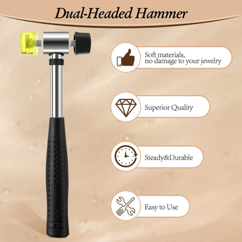 Dual-headed hammer from Complete Jewelry Sizer Kit With Ring Mandrel And Bracelet Mandrel Rubber Hammer And Stainless Steel Sizers