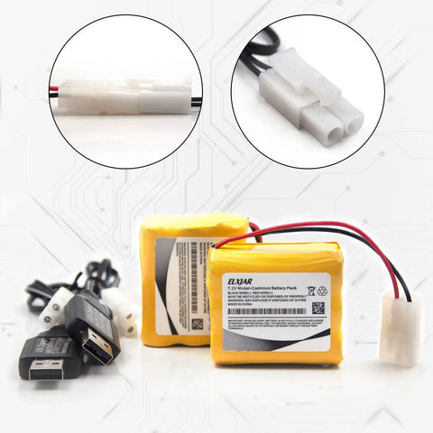 2-Pack 7.2V 1000mAh NiCd AA Battery Pack with Tamiya Plug and charge cable, RC models replacement, close-up connectors