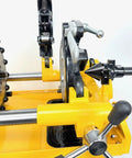 Bluerock Power PTM50-C Electric Motorized Pipe Threader Threading Machine showing threading head and controls for pipe sizes 12 inch to 2 inches.