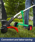 Adjustable String Trimmer Support Wheel Attachment For 26mm And 28mm Poles used with a WORX trimmer on grass.