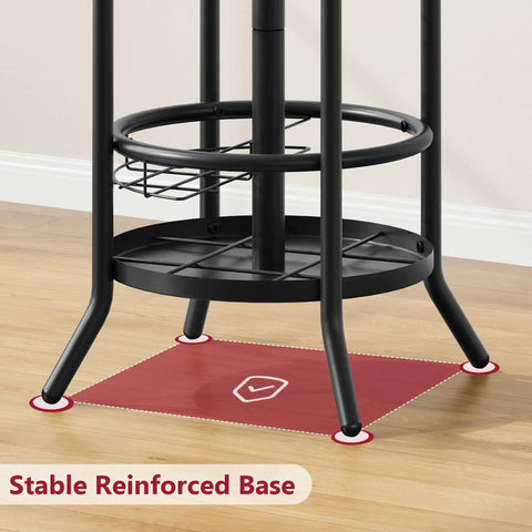 Stable reinforced base of the Coat Rack Stand With Umbrella Holder Freestanding 16 Hook Coat Tree For Entryway Living Room Or Office