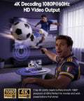 Man enjoying soccer game with Wireless HDMI Transmitter And Receiver Set 4K Decode And 1080p At 60Hz Output True No-Fuss