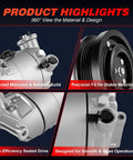 Pro Grade AC Compressor With Clutch And Five Groove Pulley Fits Chevy Equinox 1.5L 2018 2019 2020 showing design details and components.