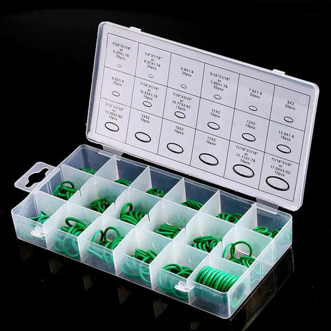 270 Piece Compressor O Ring Set With 18 Sizes For Car AC System Pro Grade Rubber Seals Gaskets in storage case, open view