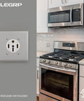 Heavy Duty Nema 14 50 Amp Flush Mount Range Outlet Featuring No Sweat Install Brass Contacts Galvanized Bracket And Rock Solid Grounded Socket For Kitchen Ev Setup Ul Listed White in kitchen setting with stove.